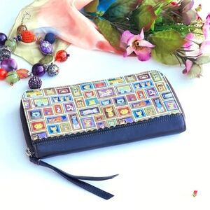 JIMMY S.P.A., Cat Illustrations, Long Zippered Brown Leather Wallet